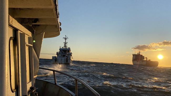 Australian authorities intercept a drug-filled vessel off the NSW coast near Newcastle allegedly carrying 1.89 tonnes of cocaine worth $850.5 million. Picture: ABF