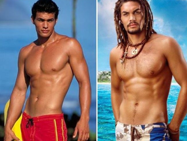 Jason Momoa as he appeared in Baywatch and now.  Picture:  Supplied