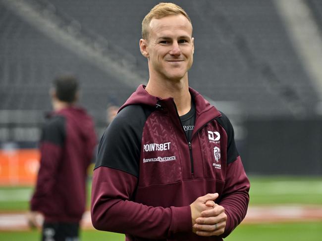 Manly Warringah Sea Eagles captain Daly Cherry-Evans looks on during the captainÃ¢â¬â¢s run at Allegiant Stadium on Friday, March 1, 2024, in Las Vegas. (Photo by David Becker)