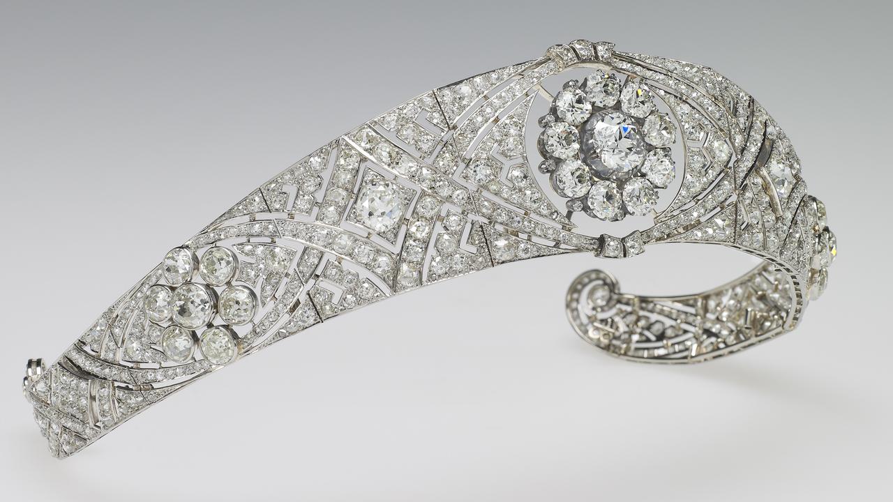 Queen Mary's Diamond Bandeau, is pictured, which is being worn by Meghan Markle for her wedding to Prince Harry on May 19, 2018. It was specifically made for Queen Mary in 1932 to accommodate in the centre the detachable brooch given as a present for her own wedding in 1893 by the County of Lincoln, and was part of The Queen’s collection.