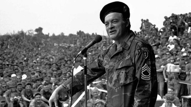 Comedian Bob Hope entertains troops at Cu Chu Vietnam in December, 1970. Hope died in 2003 at the age of 100. Picture: AP