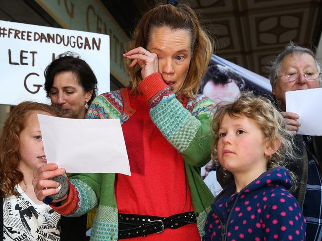 Saffrine Duggan, wife of jailed pilot Daniel Edmund Duggan, outside a Sydney court in July. Picture: NCA Newswire/ Gaye Gerard