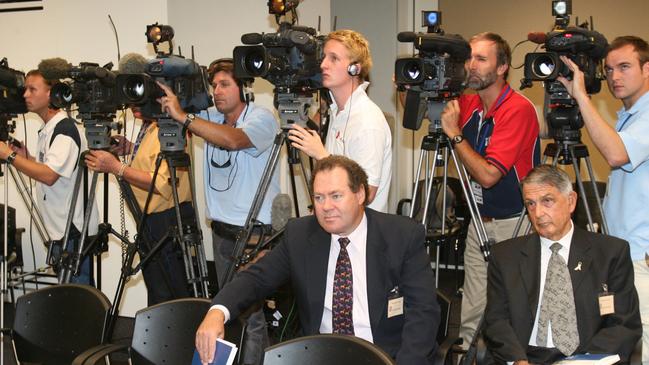 MAY 11, 2006: News. Reporter: Fiona Hamilton. CMC report into the Gold Coast City Council handed down at Parliament in Brisbane. Ray Stevens and Gold Coast Mayor Ron Clarke at Robert Needhams press conference. PicGlenn/Hampson