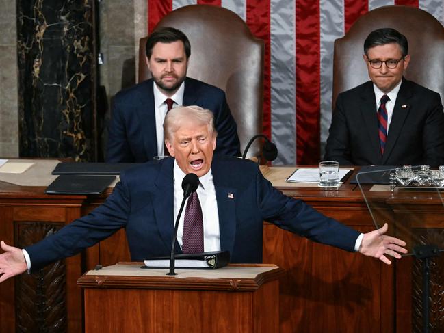 US President Donald Trump speaks during an address to a joint session of Congress in the House Chamber of the US Capitol in Washington, DC, on March 4, 2025. (Photo by Jim WATSON / AFP)