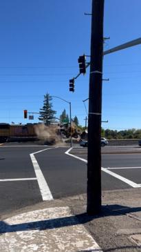 Shocking moment train rips through semi-truck