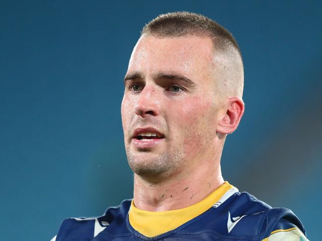 GOLD COAST, AUSTRALIA - AUGUST 21: Clinton Gutherson of the Eels looks on during the round 23 NRL match between the Parramatta Eels and the North Queensland Cowboys at Cbus Super Stadium, on August 21, 2021, in Gold Coast, Australia. (Photo by Chris Hyde/Getty Images)