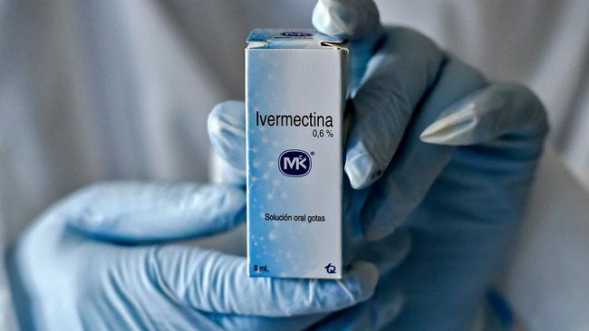 A box containing a bottle of Ivermectin, a medicine authorised by US authorities to treat people with COVID-19. Picture: Luis Robayo/AFP