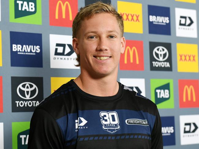 North Queensland Cowboy player Jaxon Purdue ahead of Saturday's game. Picture: Shae Beplate.