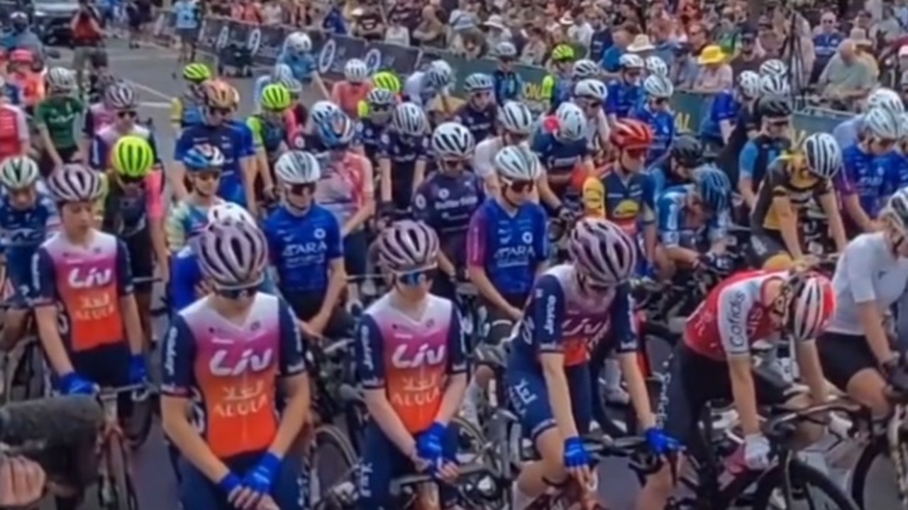 A tribute to Melissa Hoskins before the women's road race at the National Road Cycling Championships in Ballarat.