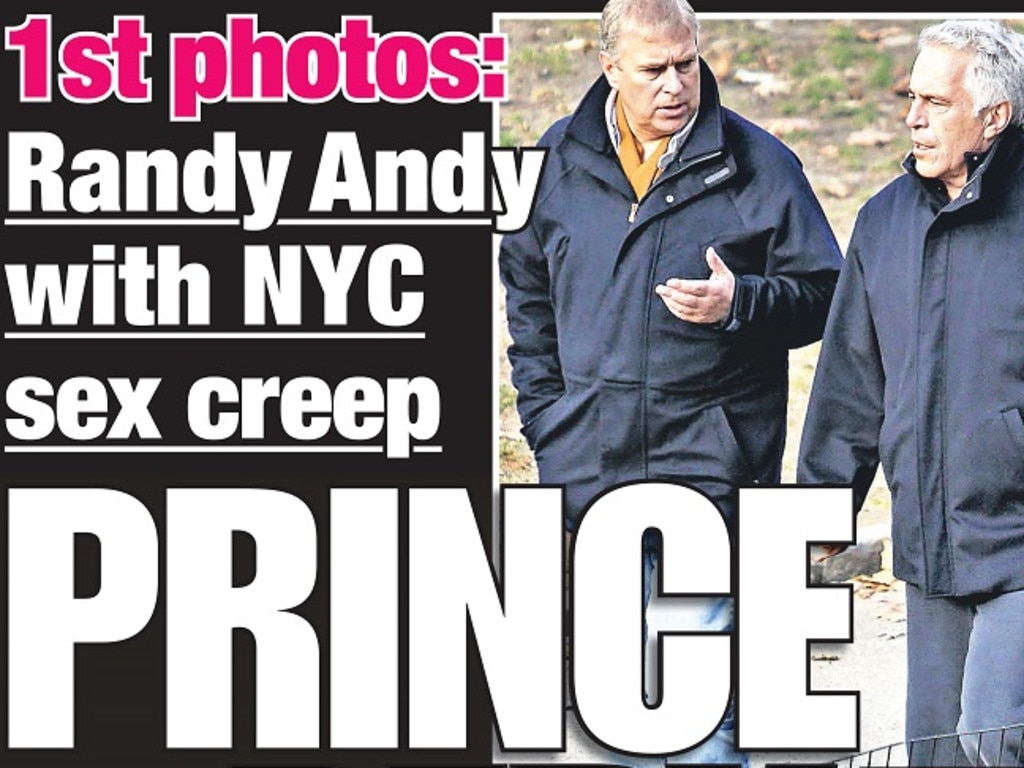 'The Prince and Perv' headlines that dominated after Prince Andrew was spotted with convicted paedophile Jeffrey Epstein. Picture: New York Post
