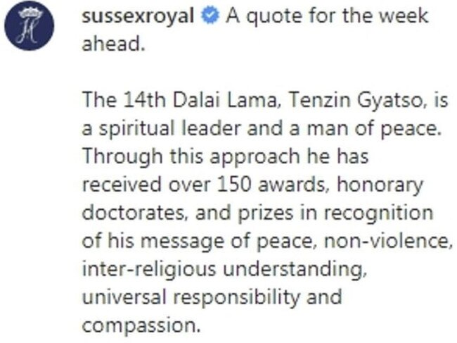 The royal coule took inspiration from the Dalai Lama. Picture: Instagram