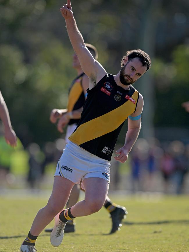 NFNL: Luke Bunker celebrates a goal for Heidelberg. Picture: Andy Brownbill