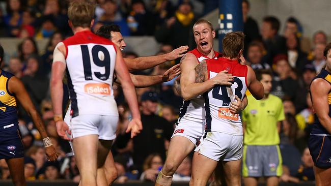 Tom McDonald celebrates his match winning goal. Picture: Getty Images