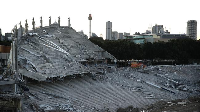 What was left of the Sydney Football Stadium during demolition last May. Picture: Getty Images