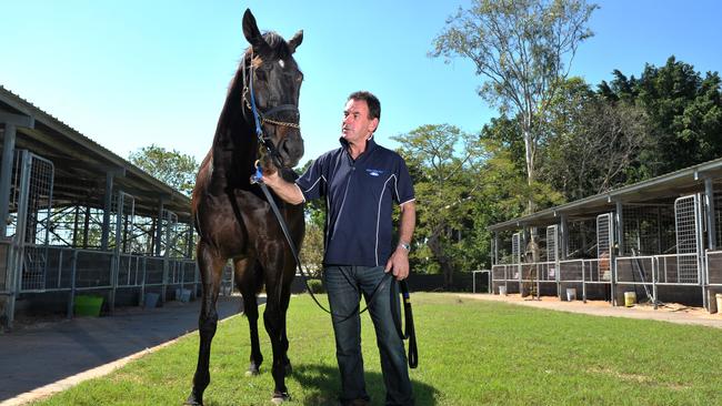 Trainer Neil Dyer with his two time Darwin Cup winner Hawks Bay