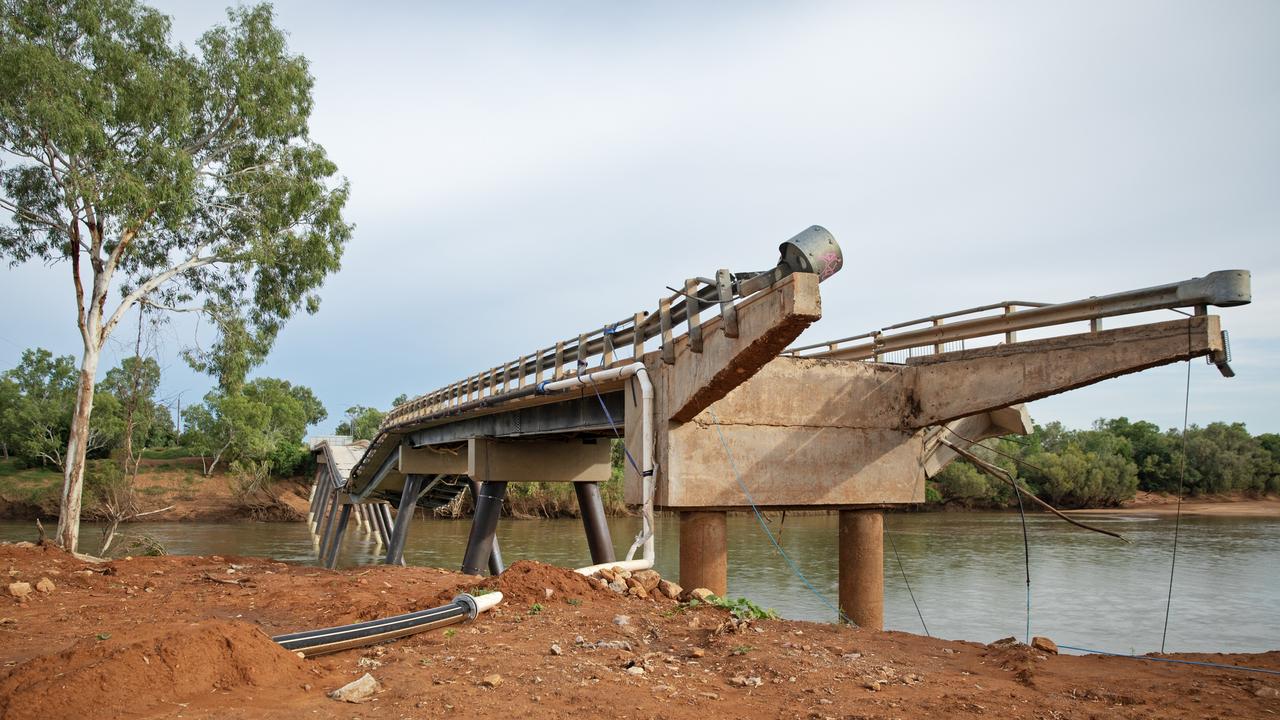 The extent of damage to the Great Northern Highway over the Fitzroy River bridge following record flooding earlier in the year. Picture: Nathan Dyer