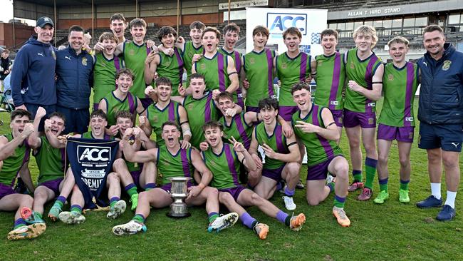 Parade College celebrates winning the ACC grand final. Picture: Andy Brownbill