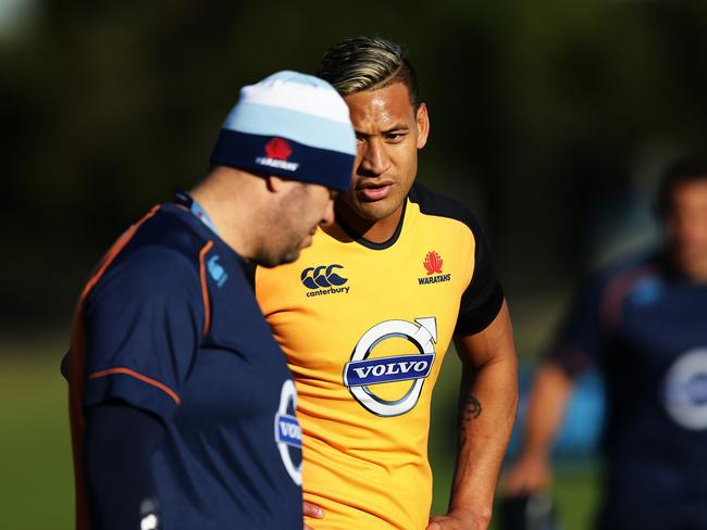 Cheika (L) was the man who brought Israel Folau across to rugby in 2012.