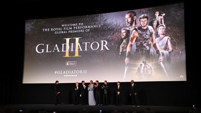 Sir Ridley Scott, Paul Mescal, Connie Nielsen, Pedro Pascal, Joseph Quinn, Fred Hechinger &amp; Denzel Washington attended the Royal Film Performance and Global Premiere of Gladiator II in London on Wednesday. Photo: Antony Jones/Getty Images for Paramount Pictures.