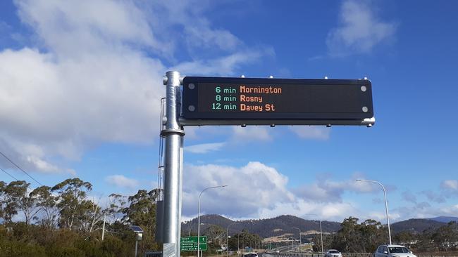 Electronic highway signboard on the Tasman Highway near Hobart Airport. New signboards being installed across Southern Tasmania. Picture: Supplied