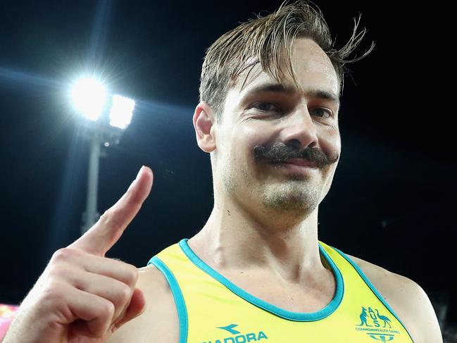 GOLD COAST, AUSTRALIA - APRIL 09:  Evan O'Hanlon of Australia celebrates as he wins gold  in the Men's T38 100m Final during the Athletics on day five of the Gold Coast 2018 Commonwealth Games at Carrara Stadium on April 9, 2018 on the Gold Coast, Australia.  (Photo by Jason O'Brien/Getty Images)