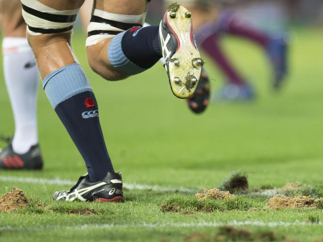 Chewed up surface after a scrum during the Round 4 Super Rugby match between the NSW Waratahs and the Queensland Reds at the SCG in Sydney, Saturday, March 9, 2019. (AAP Image/Craig Golding) NO ARCHIVING, EDITORIAL USE ONLY