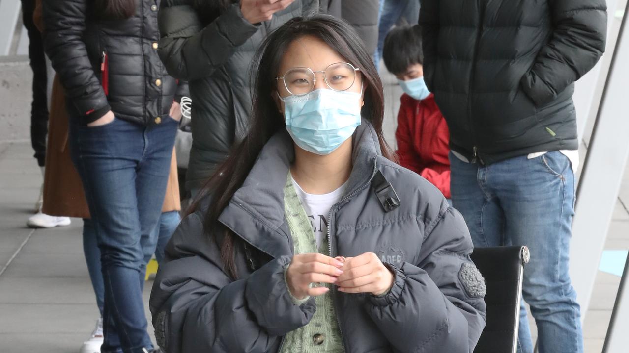 University student Michelle Wei brought along a chair and some snacks. Picture: NCA NewsWire / David Crosling