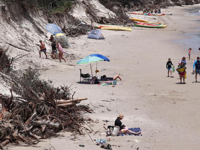 Byron Beach’w Clarke's Beach has been reduced to a debris-strewn slither. Picture: Jason O'Brien