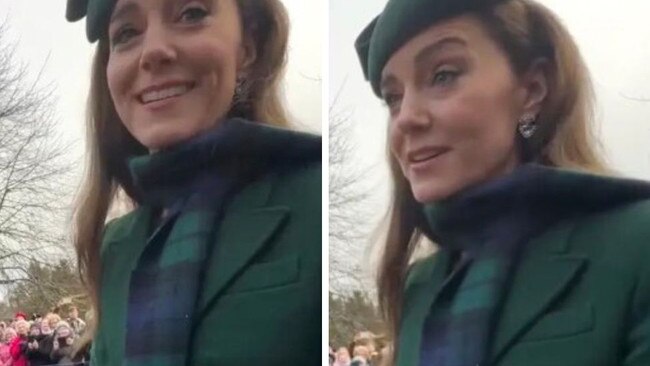 Kate stopped to greet royal fans outside church on Christmas Day. Picture: Instagram/@karenanvil