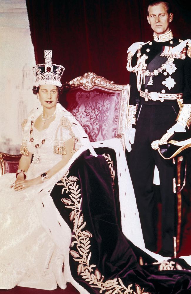 The Queen on her Coronation Day in 1953, with Philip by her side. Picture: Supplied