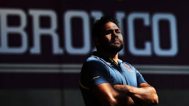 Brisbane Broncos player Sam Thaiday poses for a photograph at the team's clubhouse during a team training session in Brisbane, Monday, August 6, 2018. Thaiday will play his 300th game when the Broncos play the North Queensland Cowboys in Round 22 of the NRL in Townsville on Thursday. (AAP Image/Dan Peled) NO ARCHIVING