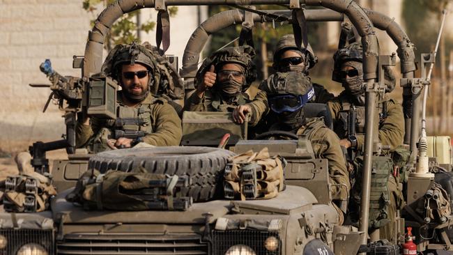 Israeli soldiers troops move near the border with Gaza in Sderot, Israel on October 28. Picture: Getty Images