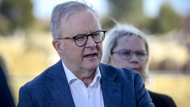 Prime Minister Anthony Albanese visited drought-affected communities in South Australia on Monday. Picture: NewsWire/ Roy VanDerVegt