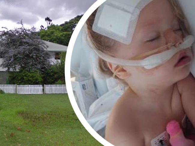 3-year-old Athena Blackburn inset who fell from a second-storey window in Casino.