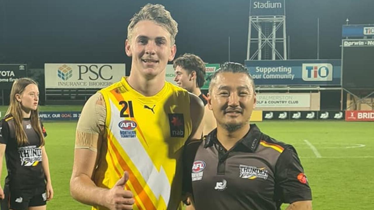 Palmerston player Andrew Green and Josh Heath in NT Thunder colours.