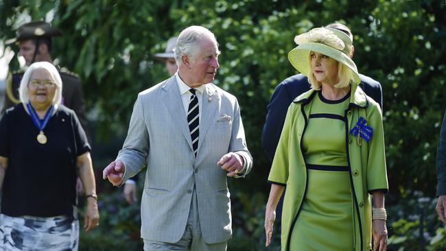 NT Administrator Vicki O'Halloran welcomed the then Prince Charles to Government House in 2018. Picture: Keri Megelus/POOL IMAGES