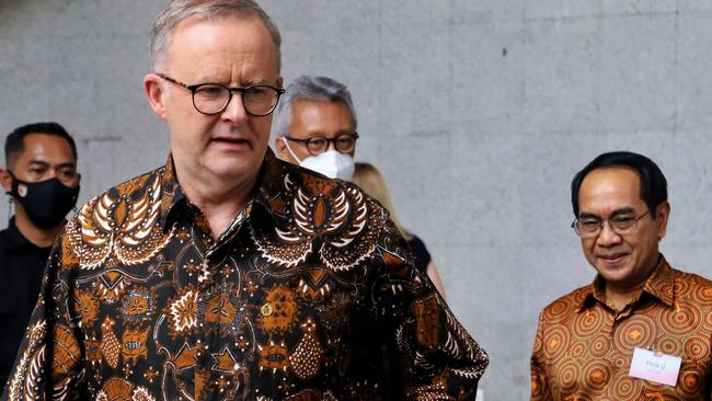 Mr Albanese visited the port city of Makassar, the first time an Australian prime minister had done so. Picture: Andri Saputra / AFP