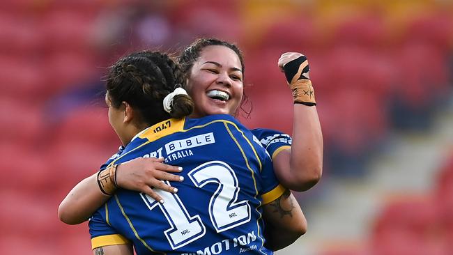 It’s party time in Parramatta with the NRLW and NRL teams in the grand final. Picture: Albert Perez/Getty Images