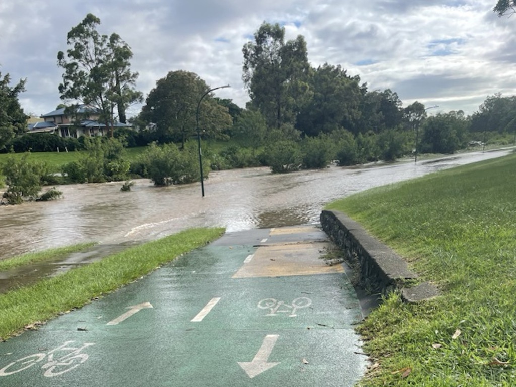 Flooding on the Kedron Brook Bikeway. Picture: Carolyn Sawyer