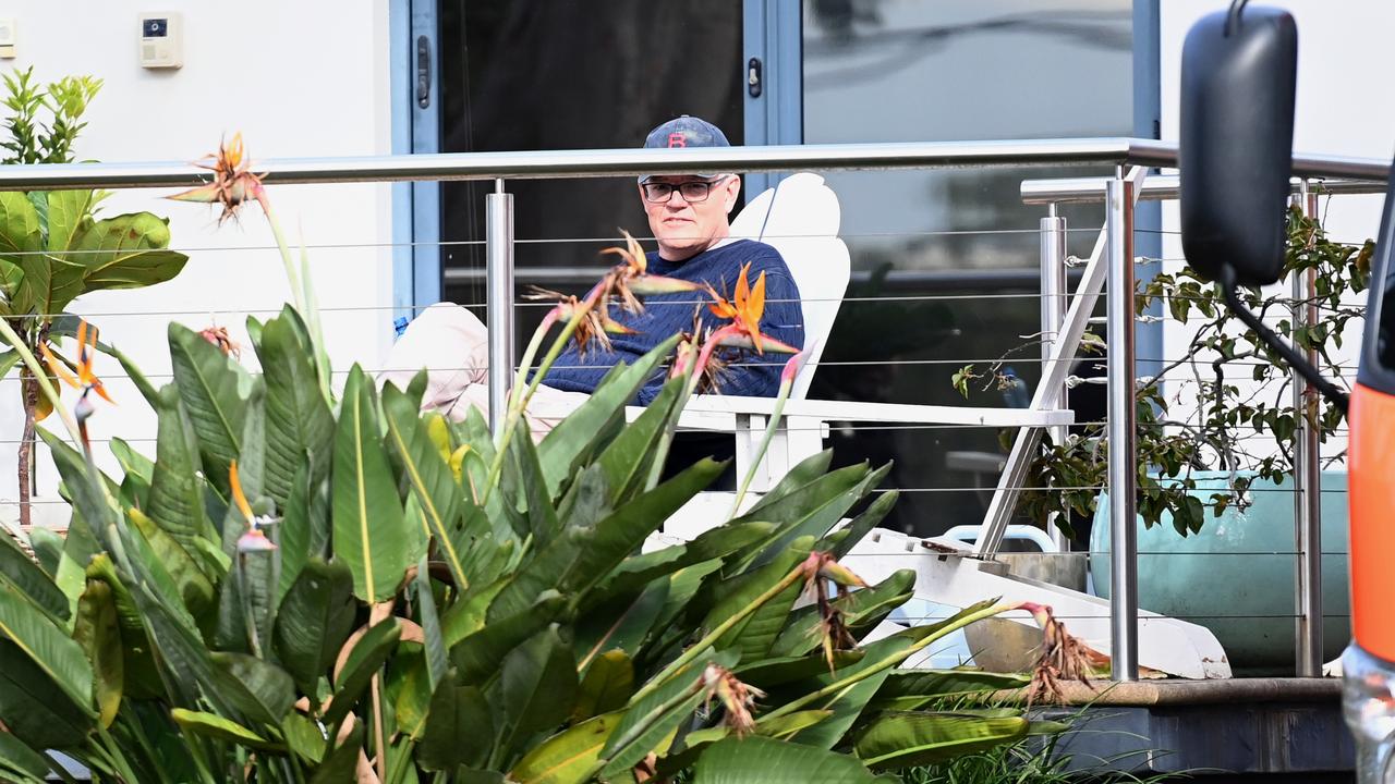 Former prime minister Scott Morrison taking a break from moving back into his Sutherland shire home. Picture: NCA NewsWire / Jeremy Piper