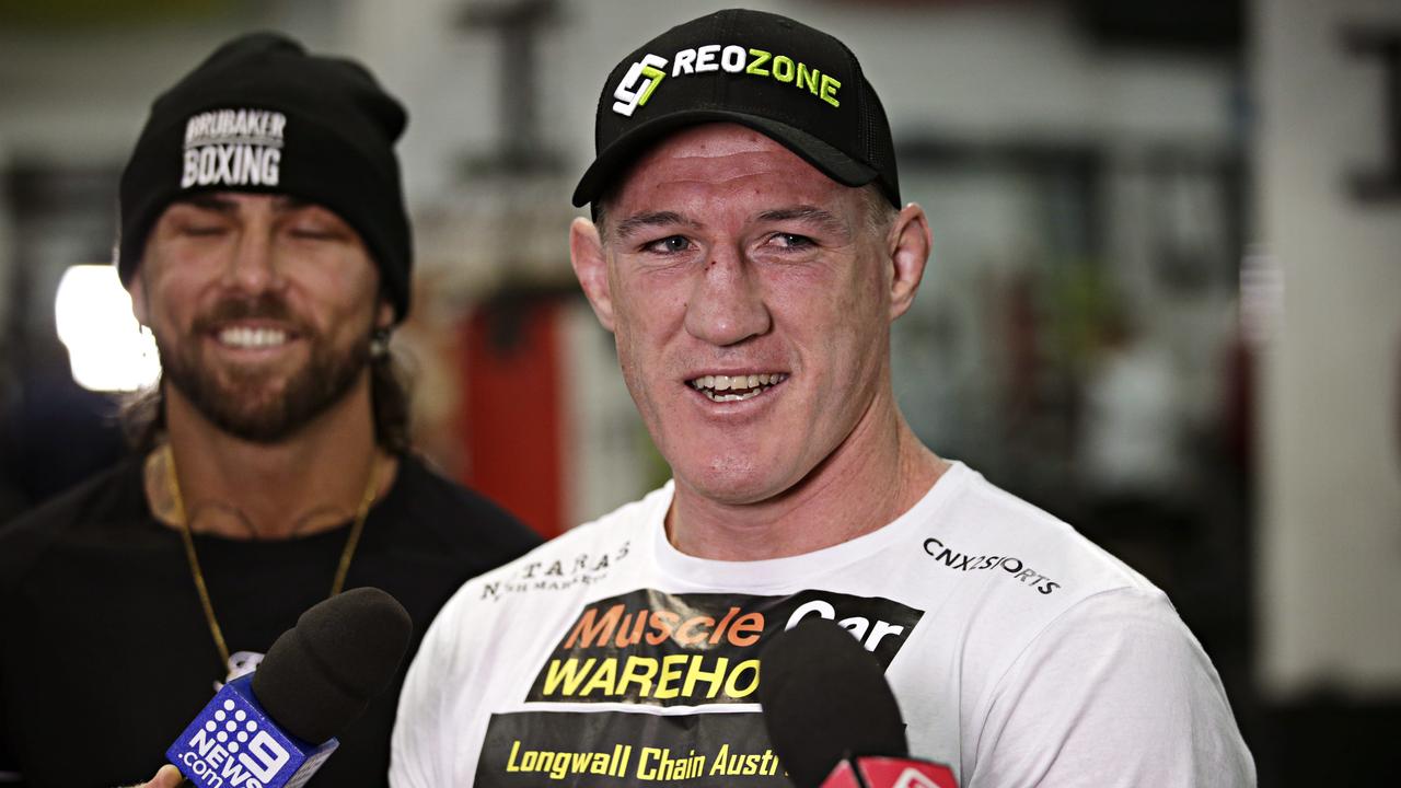 Paul Gallen speaking at a press conference at Bondi Boxing club ahead of his fight with former world heavyweight champion Lucas Browne.