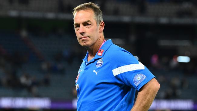 MELBOURNE, AUSTRALIA - APRIL 07: Kangaroos head coach Alastair Clarkson walks around the boundary during the round four AFL match between North Melbourne Kangaroos and Carlton Blues at Marvel Stadium, on April 07, 2023, in Melbourne, Australia. (Photo by Quinn Rooney/Getty Images)