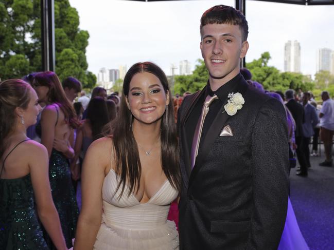 Mia Jeffries and Fletcher Hermansson at the Coomera Anglican College Formal at HOTA. Picture: Marcelo Lang.