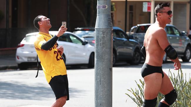 Sam Perrett as the Rock and Will Hopoate as LeBron James. Pic Phil Hillyard