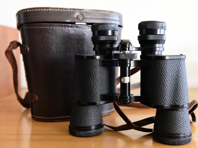 A pair of binoculars used by former prime minister Bob Hawke to watch the horse racing is seen at his home in Northbridge, Sydney, Wednesday, August 21, 2019. A range of items belonging to Bob Hawke and Blanche D'Alpuget will go to auction on August 27. (Bianca De Marchi)