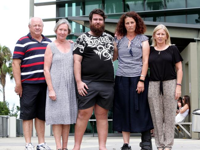 Family and friends of Ian Siebel, who was killed when he was hit by a car while walking his dog. From left, Russell Larsen, Kerrie Larsen, Aaron Seibel, Paula Seibel and Lorene Bullivant. Picture: Steve Pohlner