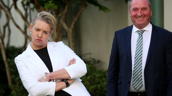 New Nationals deputy leader Bridget McKenzie with Barnaby Joyce at Parliament House in Canberra. Picture: Kym Smith