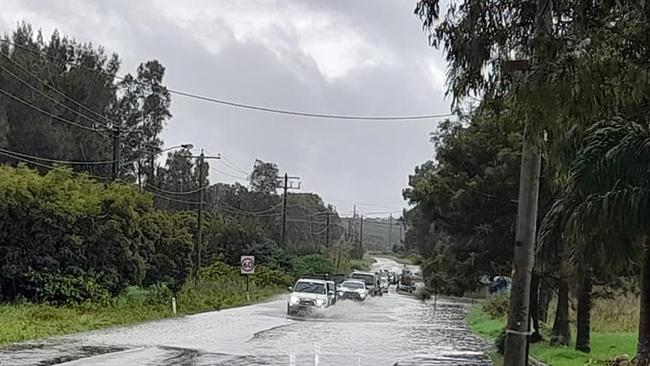 Water on the road at Beresfield. Picture: Facebook/Kerry Young.