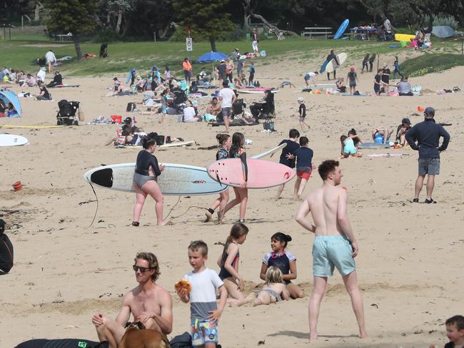 Torquay front beach was thriving on the first  weekend after the easing of restrictions in Regional Victoria.Picture: Peter Ristevski