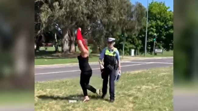 Independent Senator Lidia Thorpe argues with a police officer while protesting in Canberra as King Charles visits Australia. Picture: NewsWire